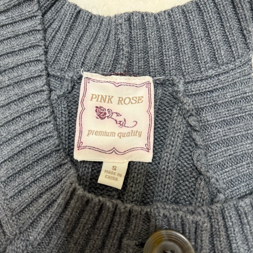 Vintage Pink Rose Stylish Gray Knit Women’s Dress S - Picture 4 of 5